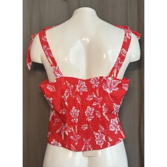 Joie NWT Linen Blend Red Tropical Floral Print Cropped Tank Top Size 8 - Picture 9 of 16